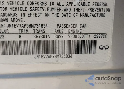 2017 Infiniti Q50 3.0T Premium from USA, damaged, VIN JN1EV7AP9HM734834